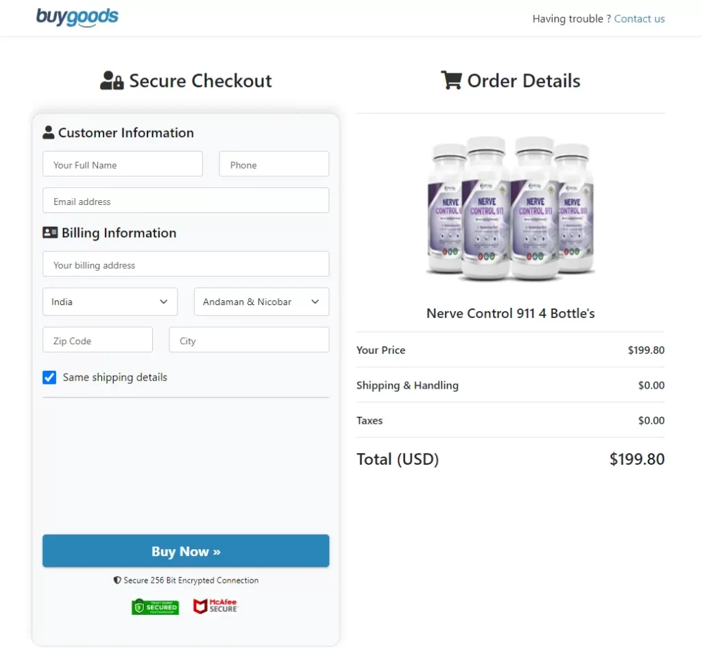 nerve control 911 order page